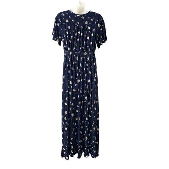 Isabel Maternity Maxi Dress Women's Flutter Short Sleeve Navy Blue Floral Large - Picture 13 of 15